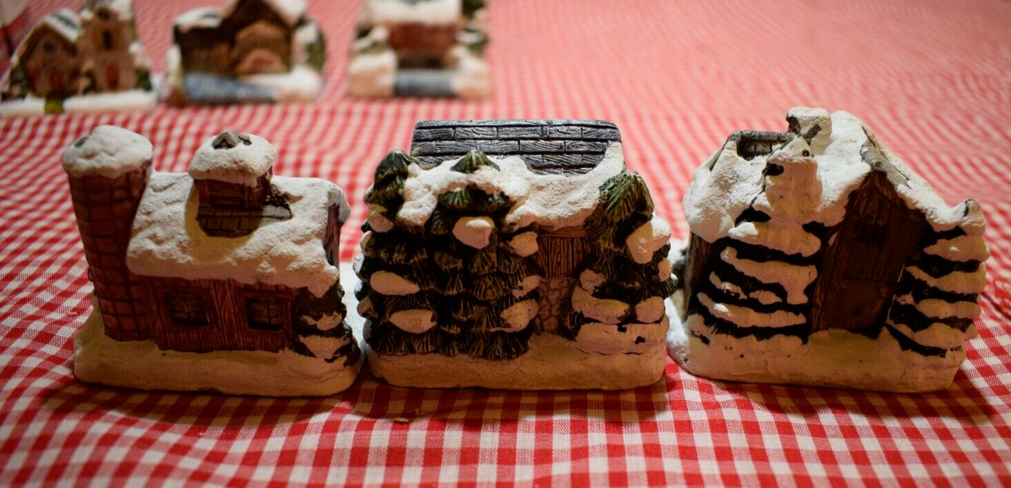Lot of 6 American Rustic | Hand Painted Cold-Cast Cottages | RSVP International
