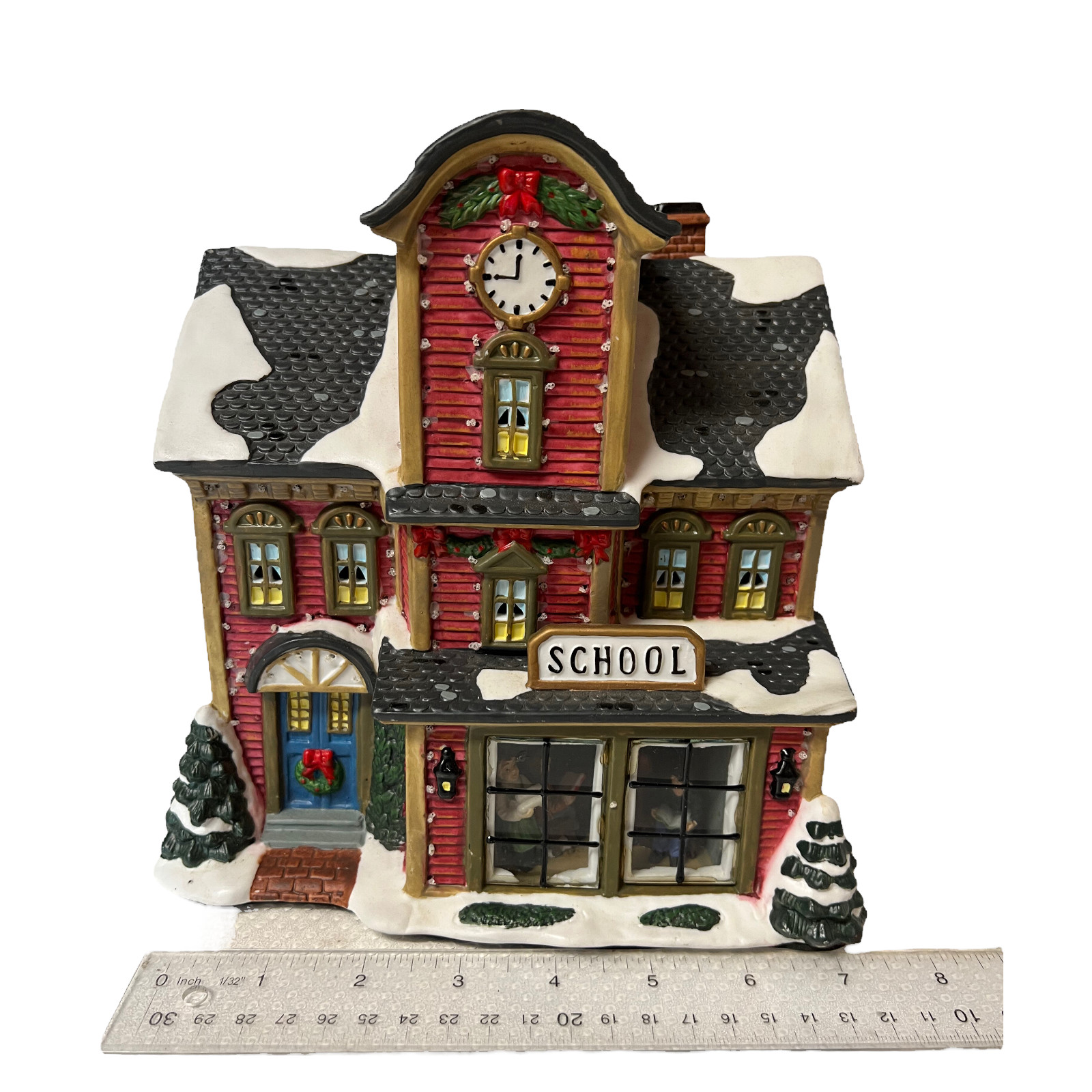 Christmas Village Fiber Optic Lighted Church School Porcelain Christmas Village