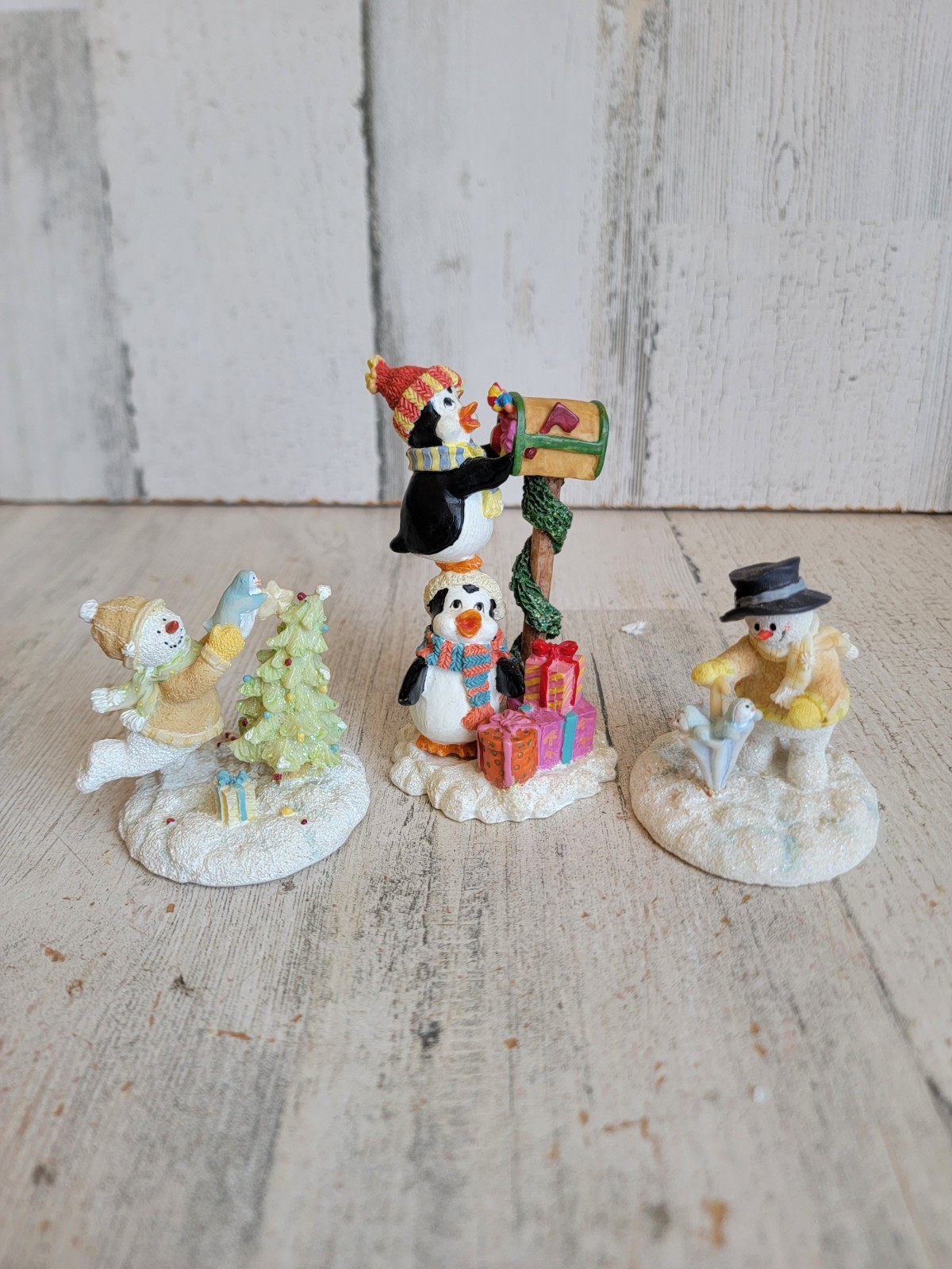 Mini penguin mailbox snowman tree prepare Xmas village accessory decor set