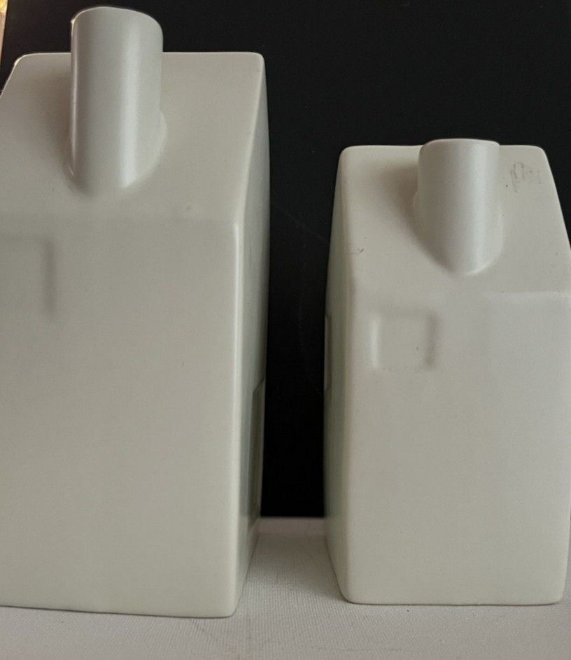 Porcelain Village House White Bud Vase Farmhouse Decor Set of 2 Solid Windows
