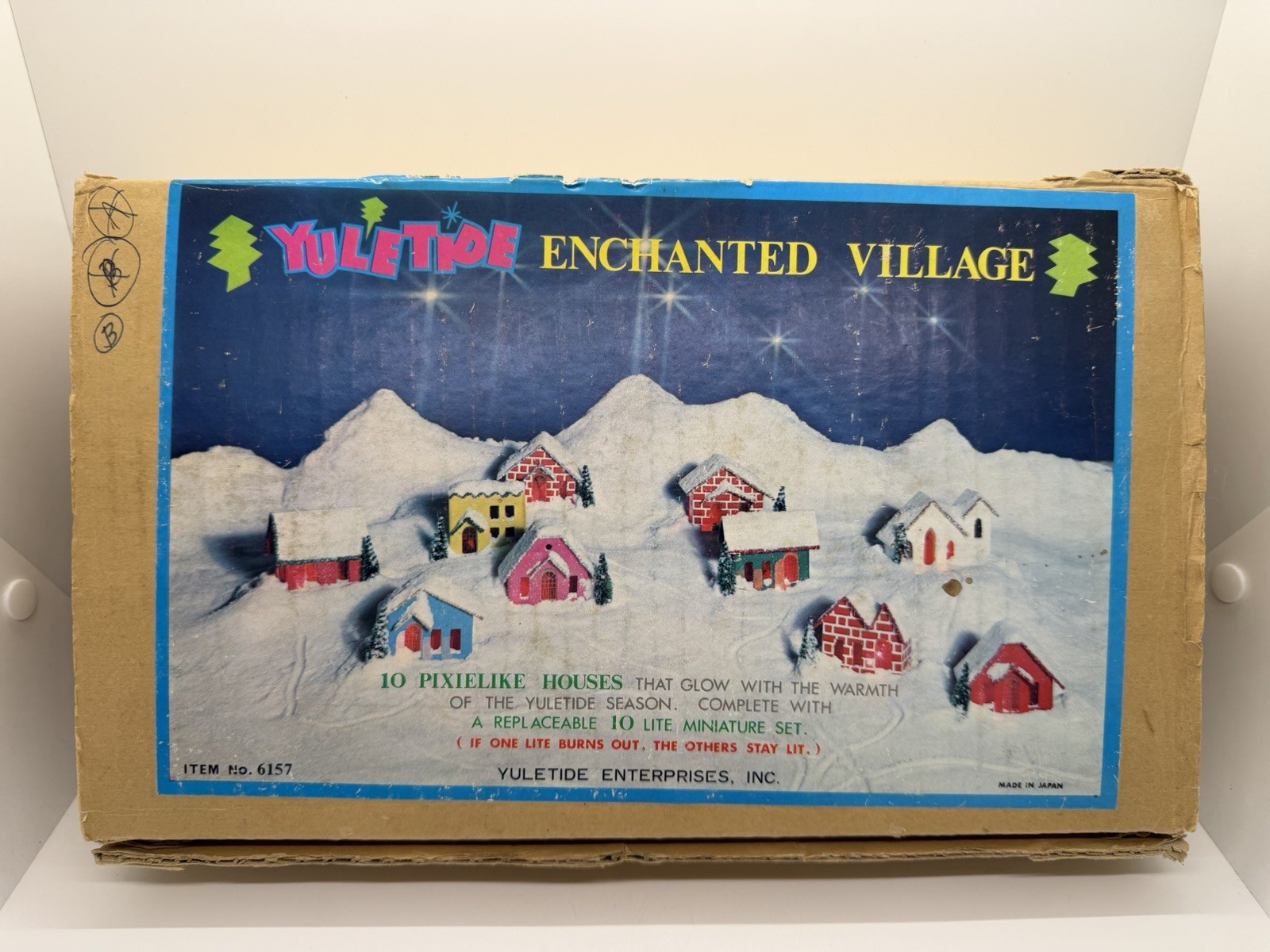 Vintage Yule Tide Enchanted Village 10 Putz Houses Made in Japan in Original Box