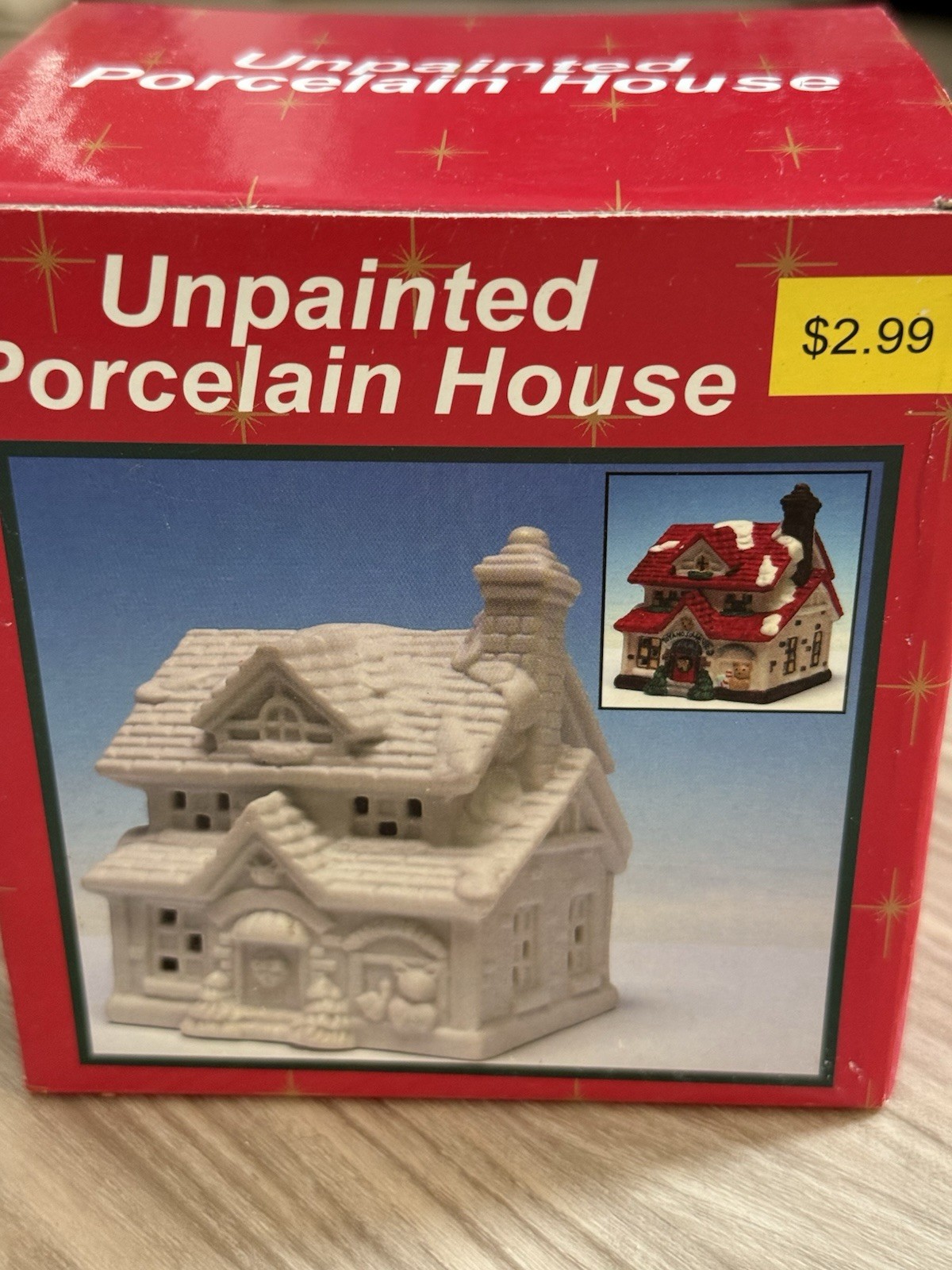 Vintage NOS 90s Porcelain House Village Christmas Ready To Paint Toy Shop