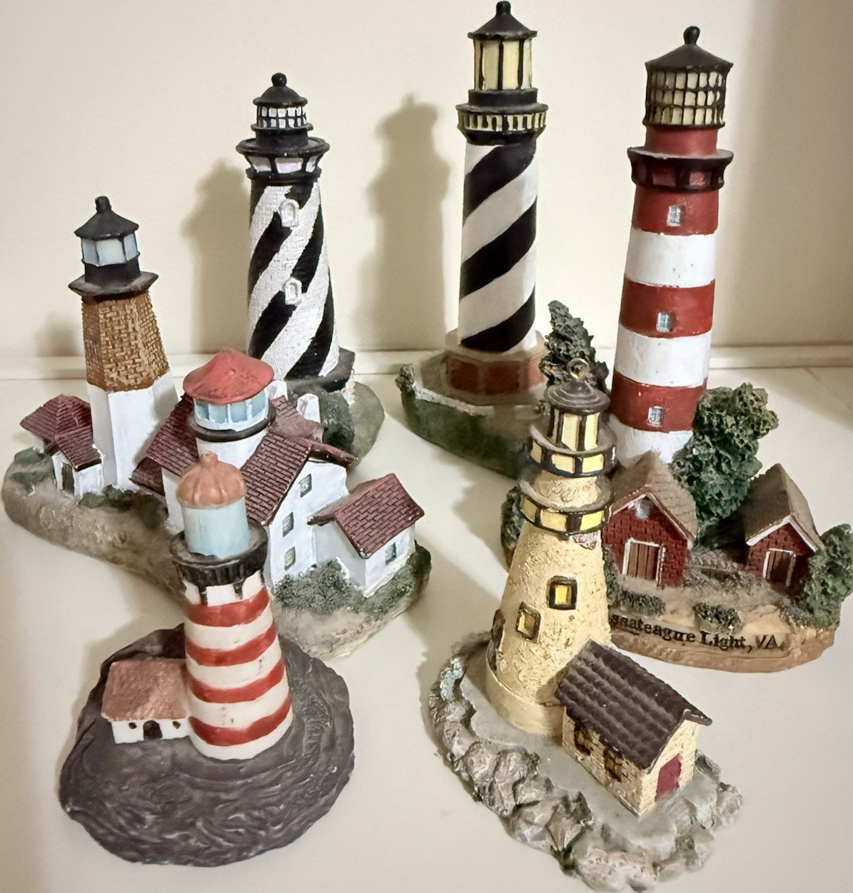 Resin Nautical Lighthouse Village Figurine Set, Multicolor, Striped, 6 Pieces