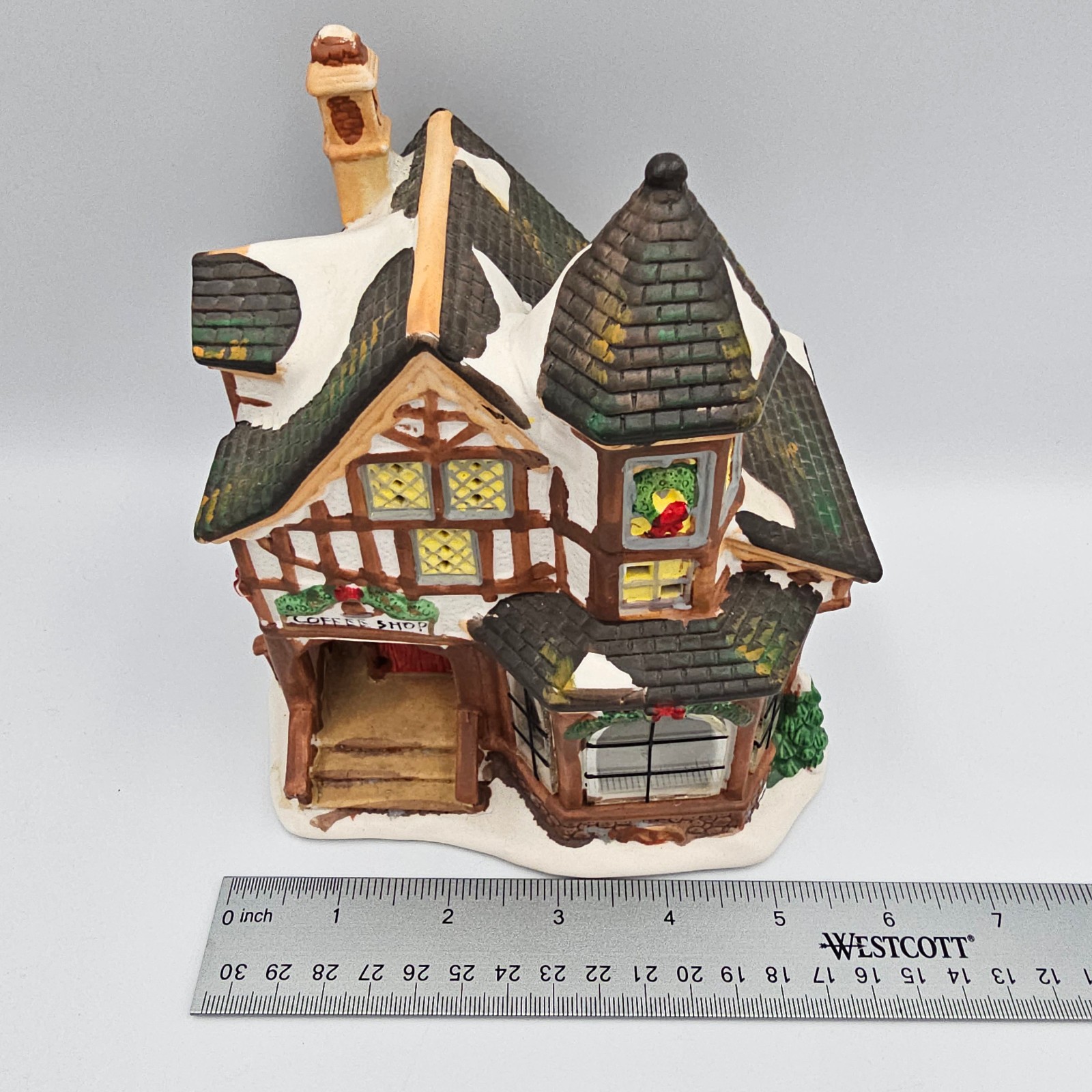 Christmas Village Building Tudor Style Coffee Shop Cafe with Interior View