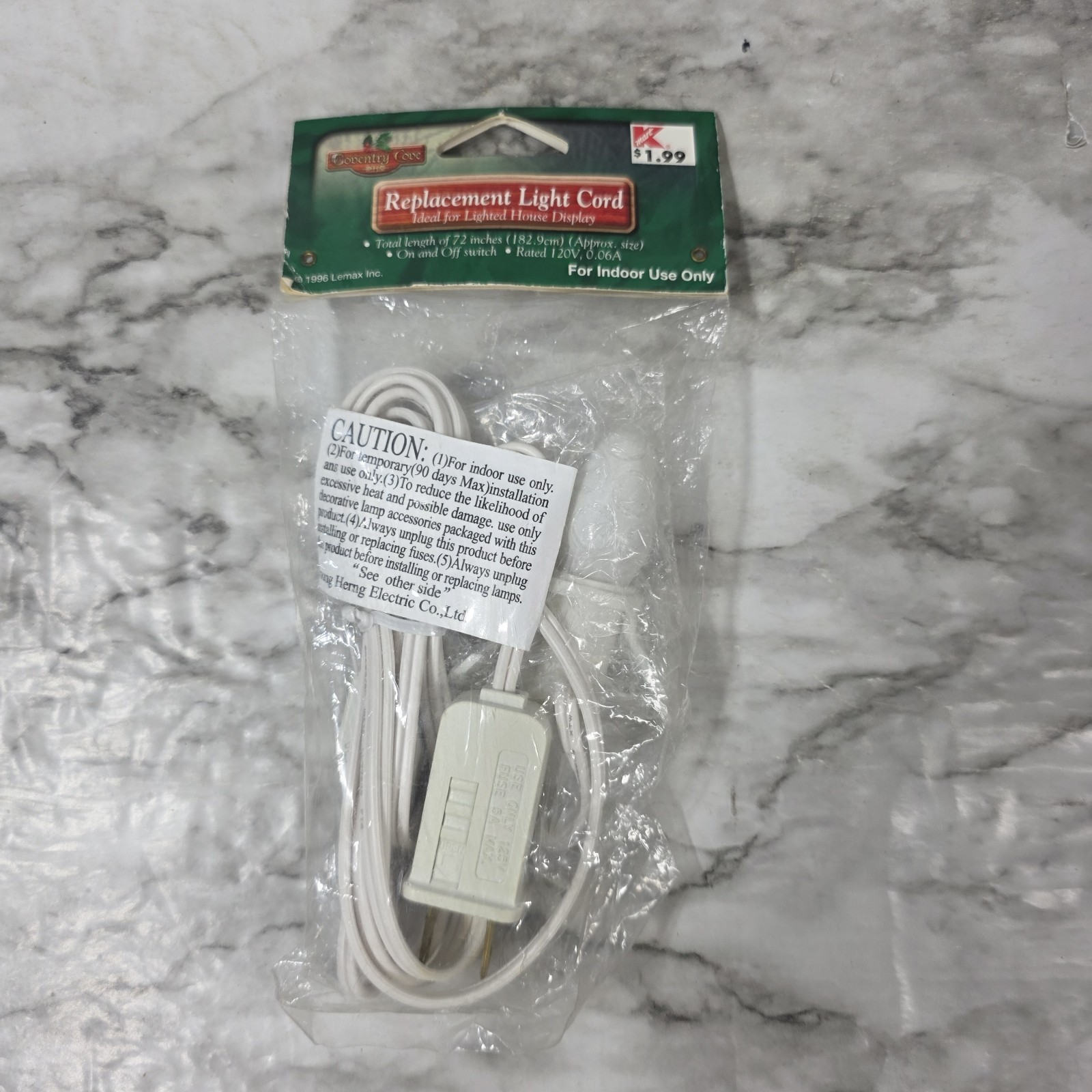 LEMAX NIP Light Cord 72″ for Lighted Holiday Building Displays On/Off Switch