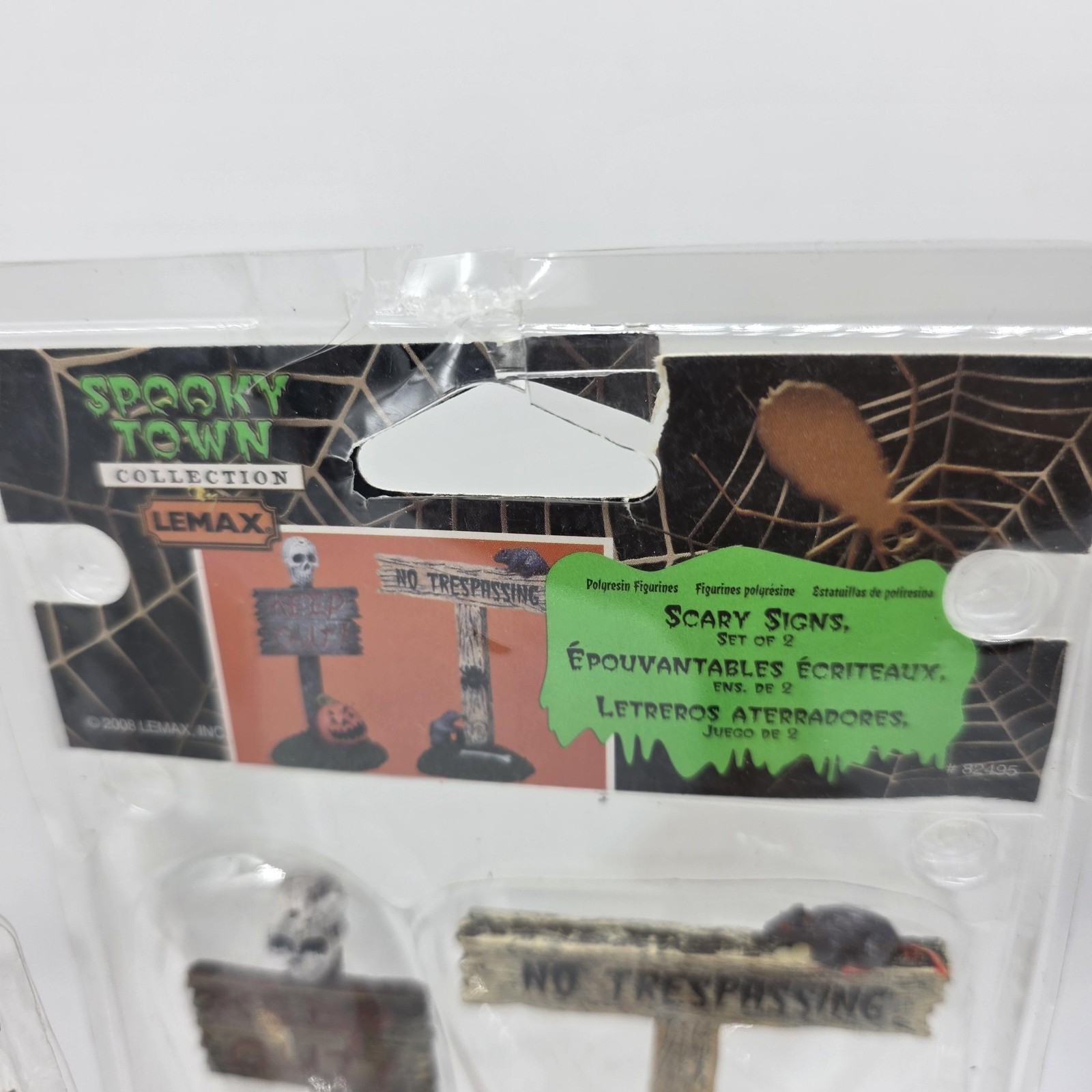 Lemax Spooky Town Scary Signs & The Chase Is On Figures Lot Of 2 Sets Halloween