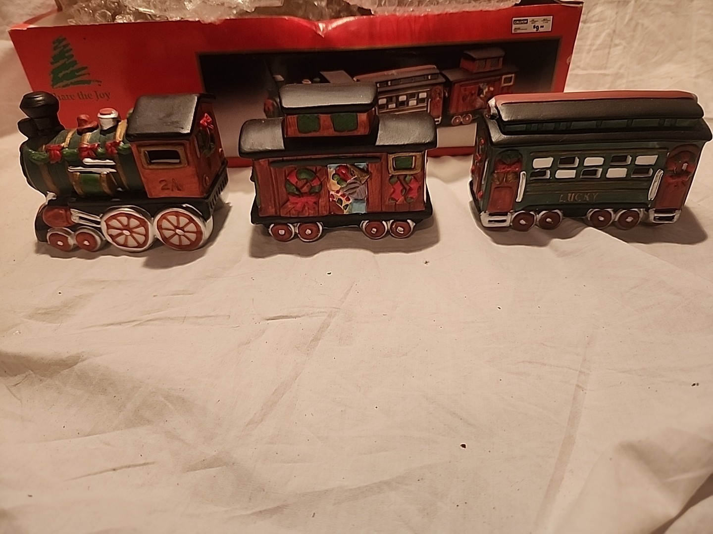 Vtg 1993 Handpainted Porcelain 3pc Train Set – Share the Joy