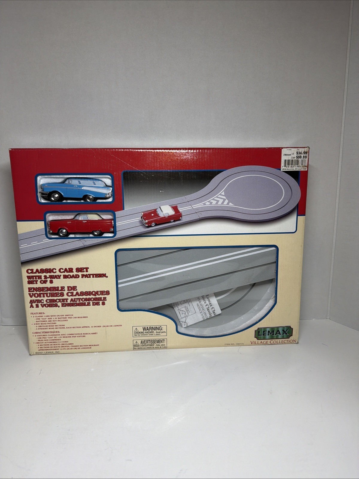 Lemax Classic Car Set with 2-Way Road Pattern 14677A Village Collection NOS-READ