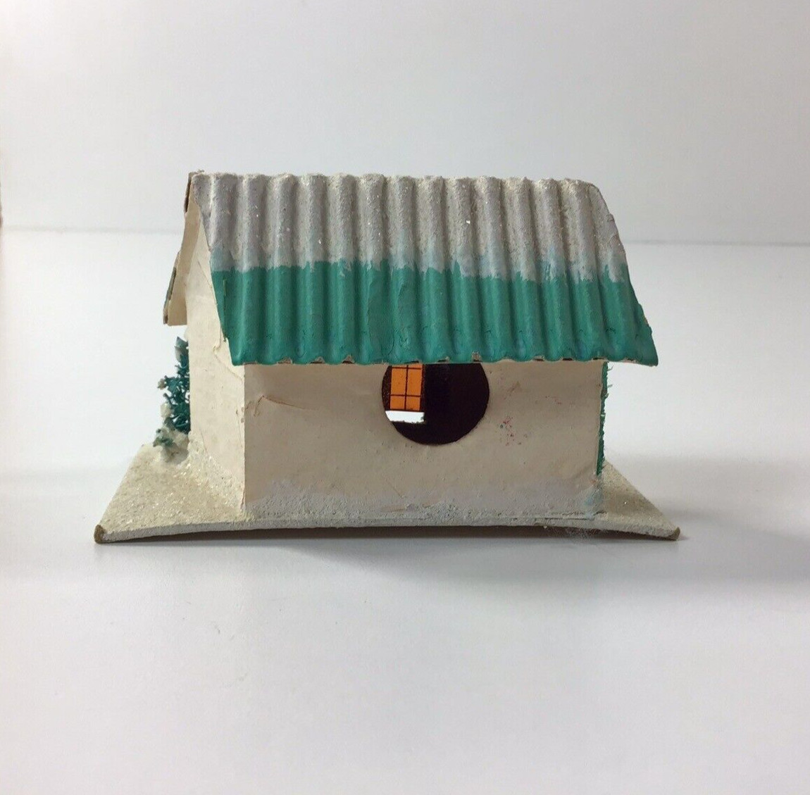 Vtg Putz Christmas White House w/ Tree Flocked Glitter Cardboard Made In Japan