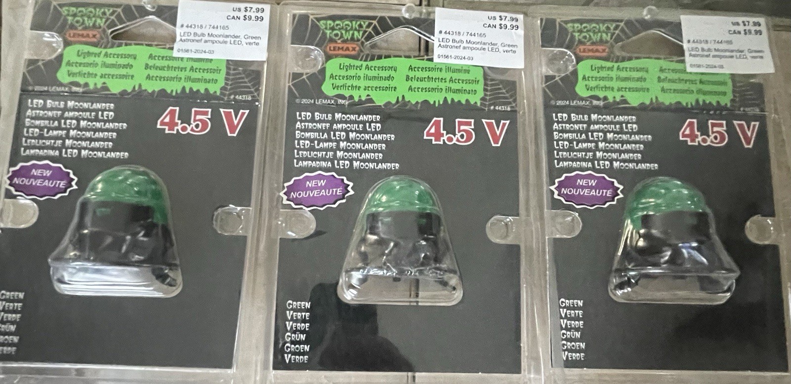 Lot Of 3 Lemax Spooky Town General Product Village LED Bulb Moonlander Green NEW