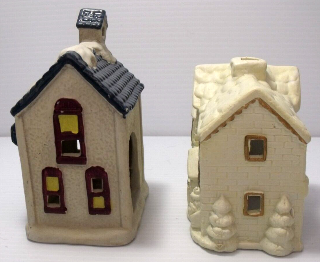 Christmas Village Tea Lights Houses Lot of 2 5 in and 3 1/2 in
