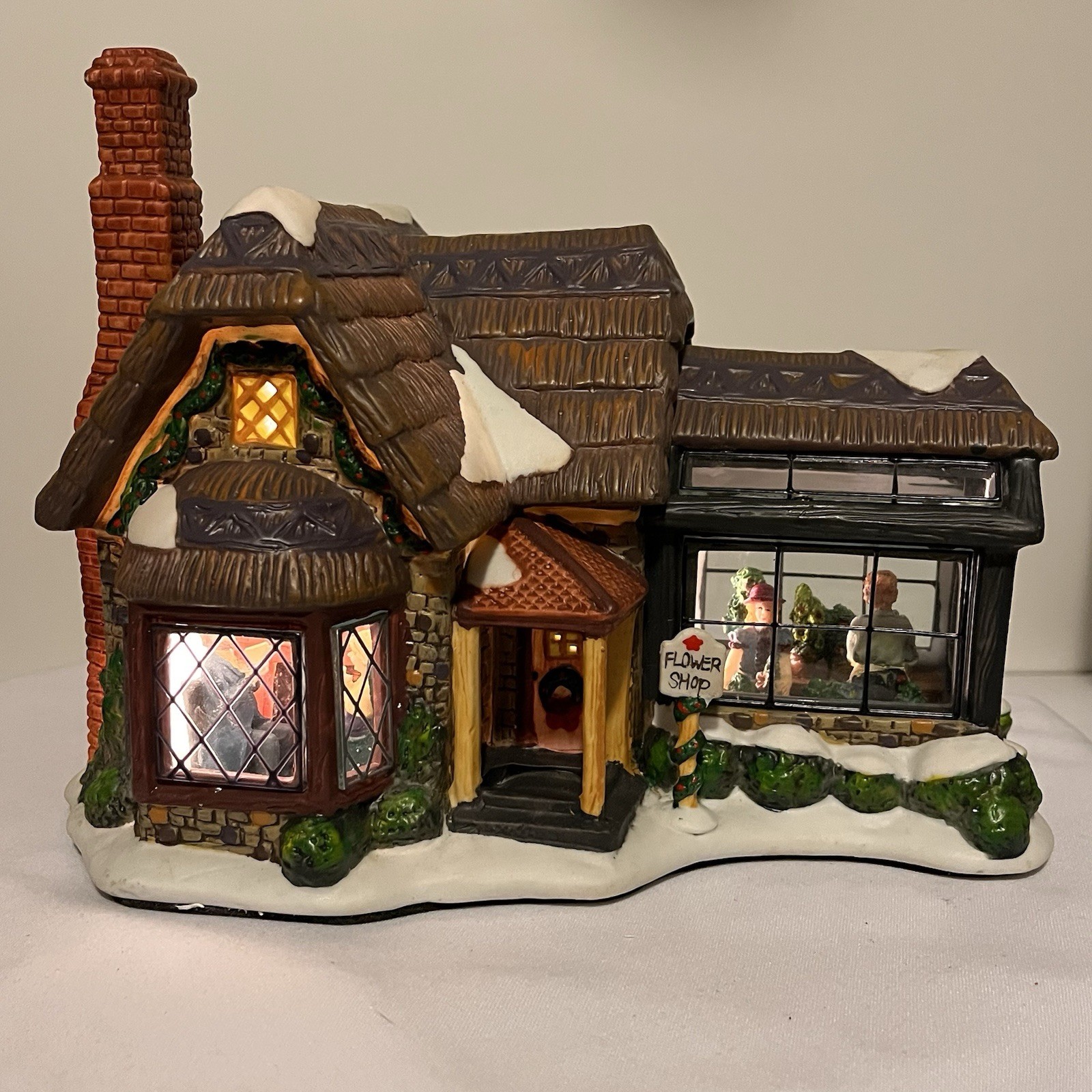 Victorian Village Collectibles Lighted “Flower Shop” With Light Cord- Rare Find
