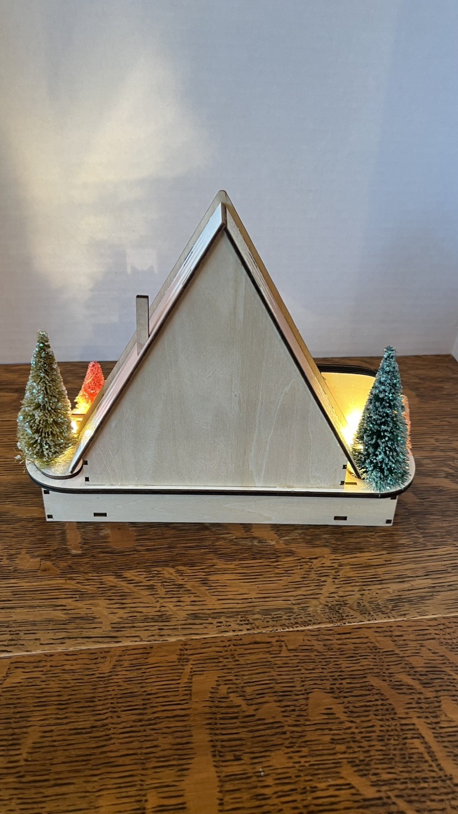 World Market 2024 MCM Lighted Wood Cut A-Frame Christmas Holiday House. RV. Dog