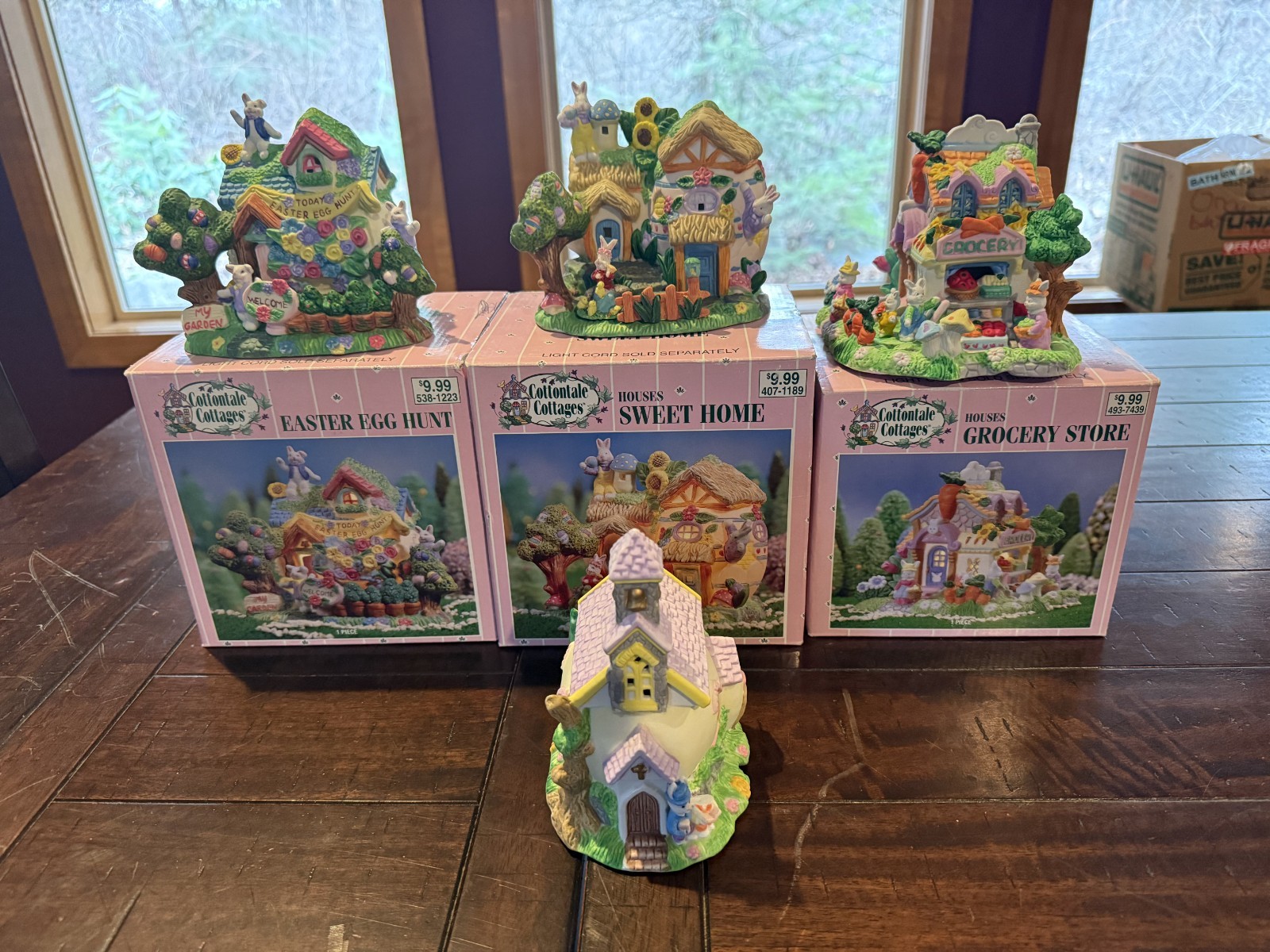 Lot of 4 COTTONTALE COTTAGES Hand Painted Egg Hunt * Home * Grocery * Church