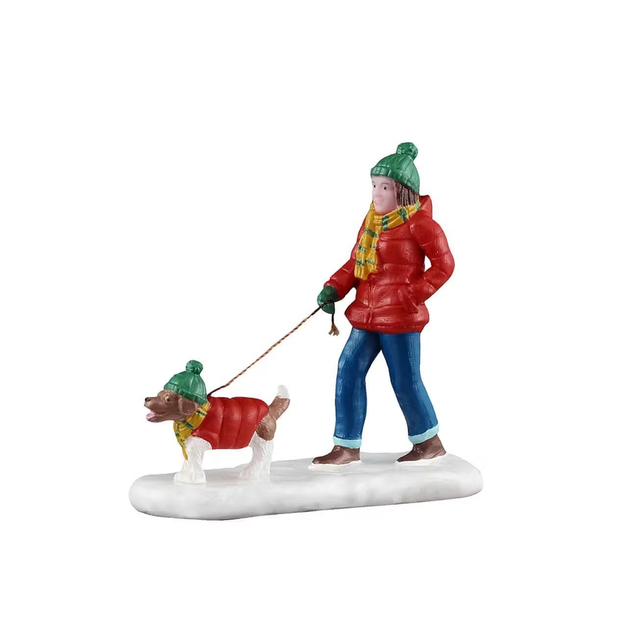 Lemax General Products Village Accessory A Snowy Walk w Dog Same Outfit 52532