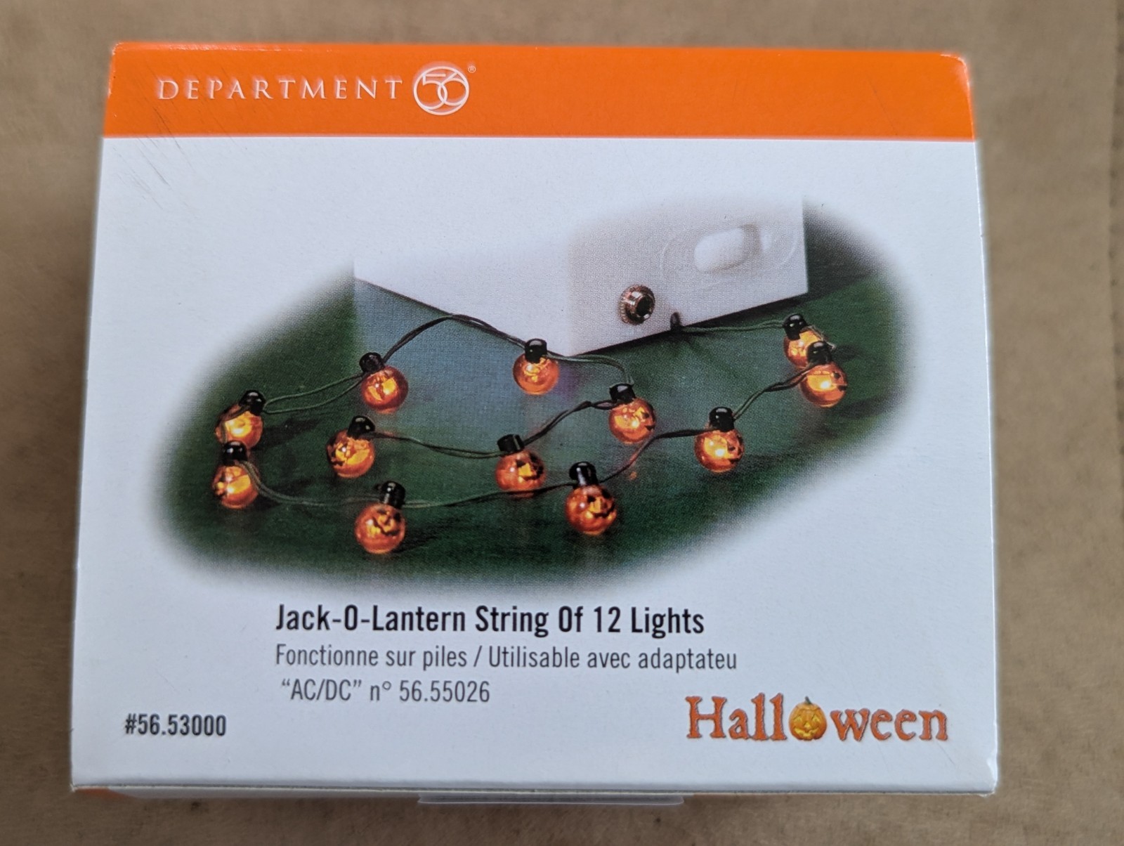 Dept 56 String of 12 JACK-O-LANTERN Orange Lights Halloween Village Decor