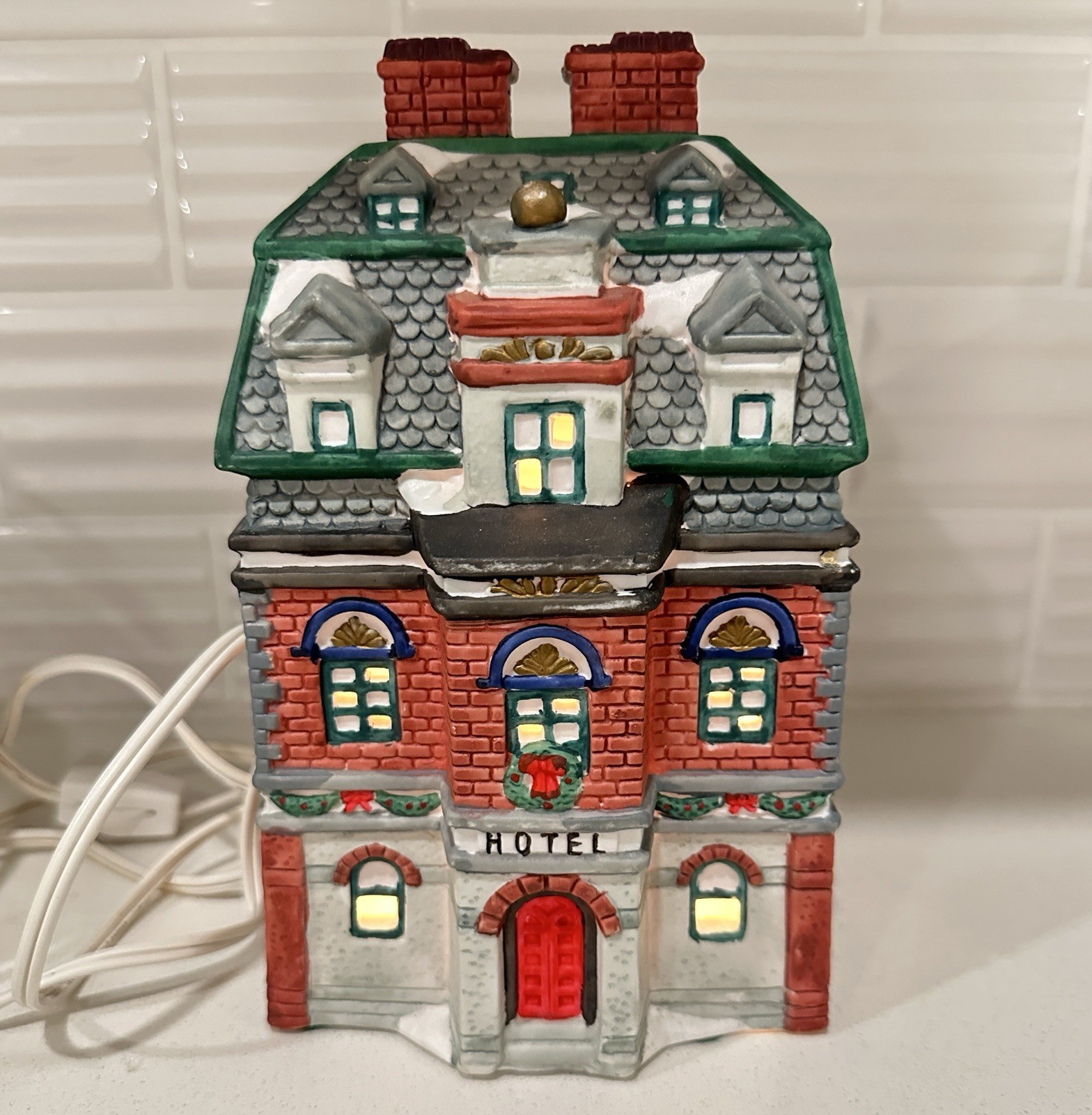 Vintage Share The Joy Christmas Village Porcelain Lighted Building Hotel