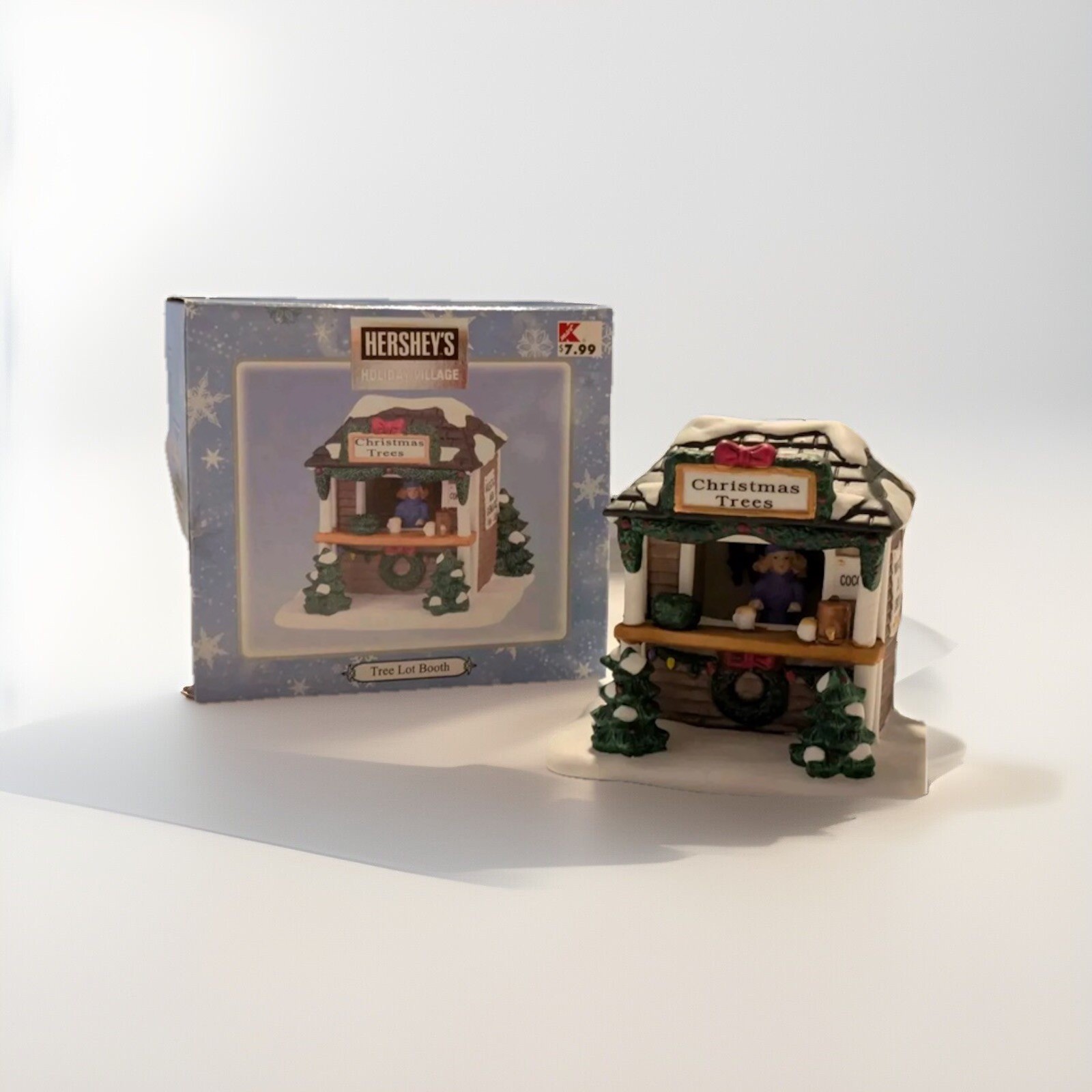 Hershey’s Ceramic Holiday Village Tree Lot Booth Cocoa Cafe Christmas Town NOB