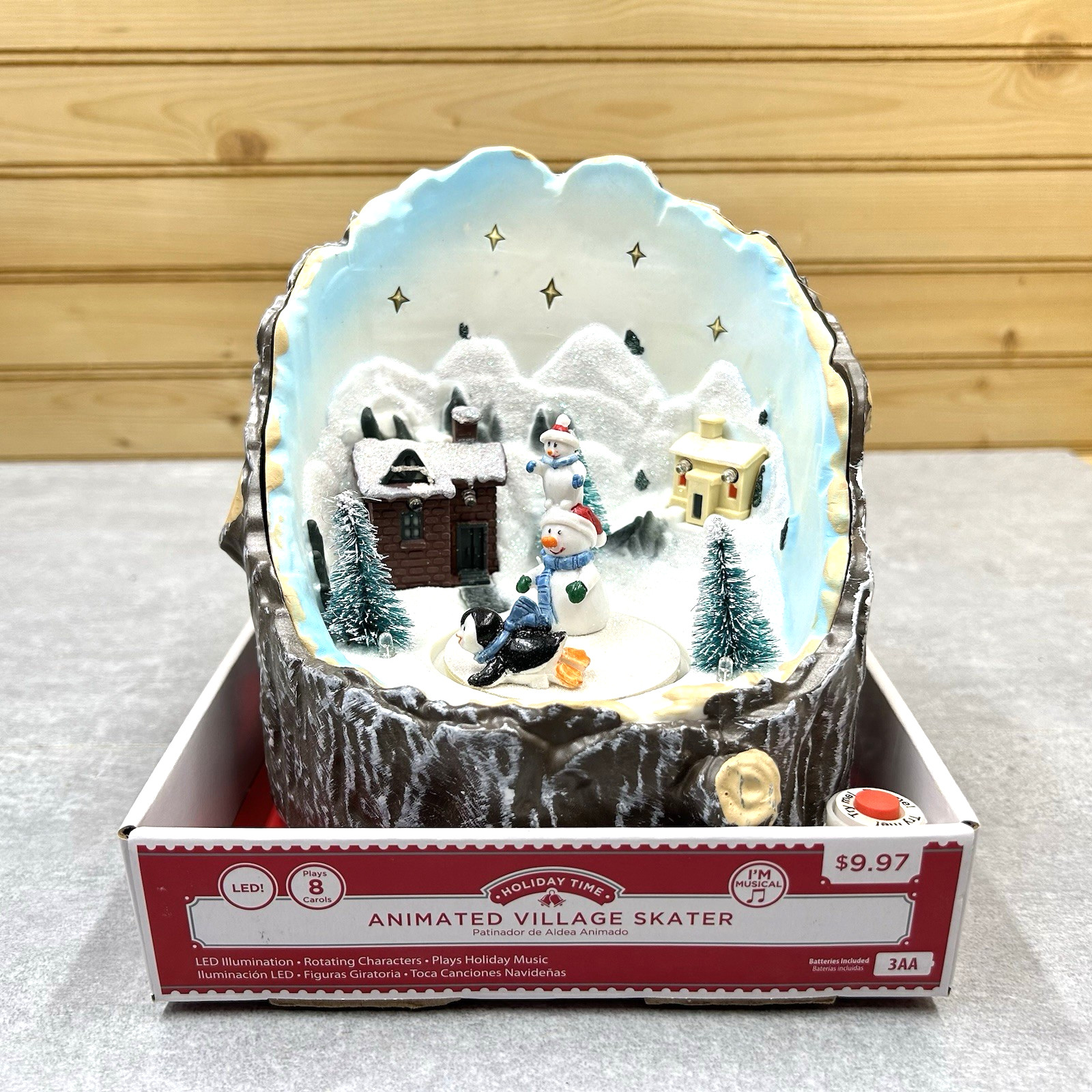 Holiday Time Animated Village Skating Lights Music Snowman Penguin Tested Works