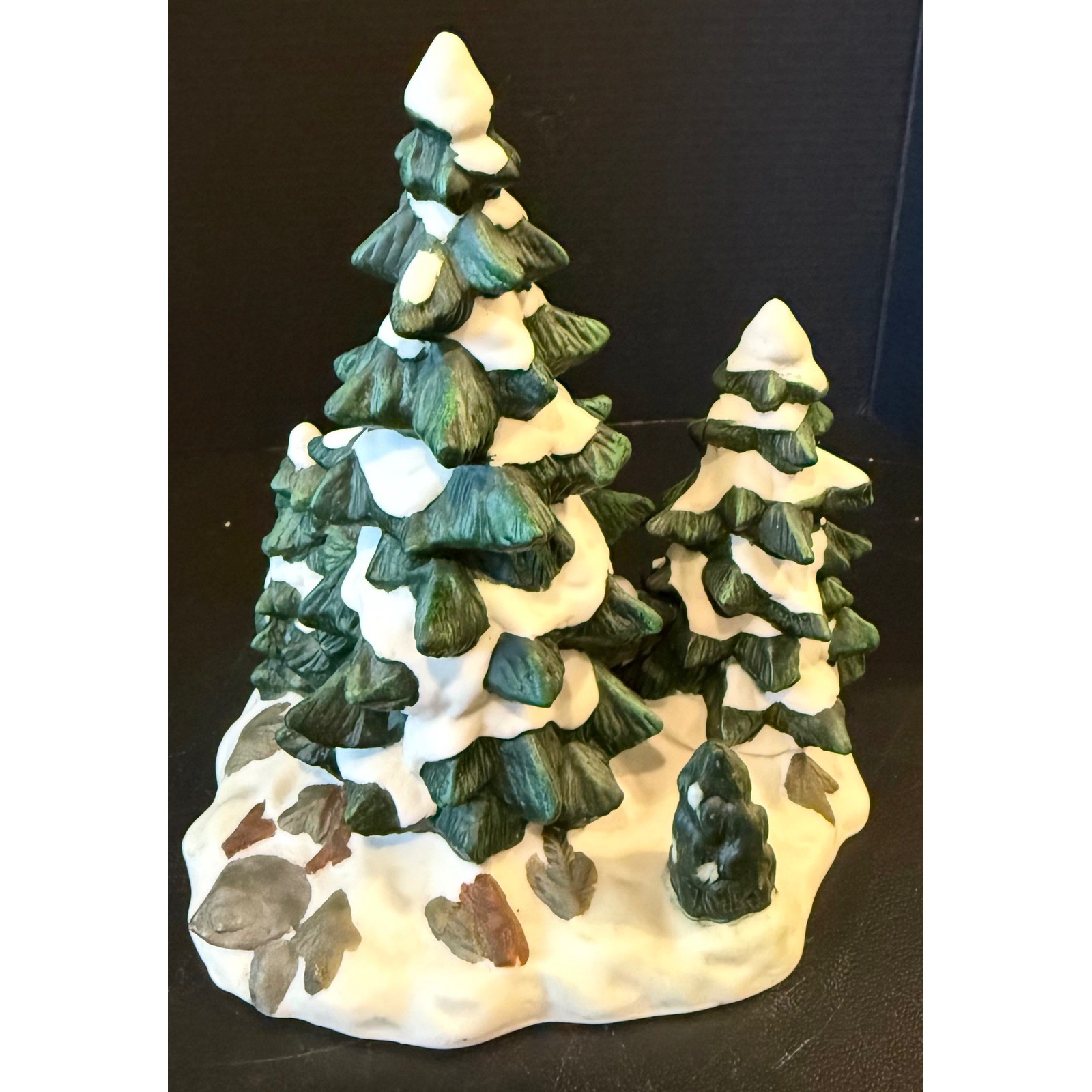 Ceramic Snowy Pine Trees Tree Green White Christmas Village Decor