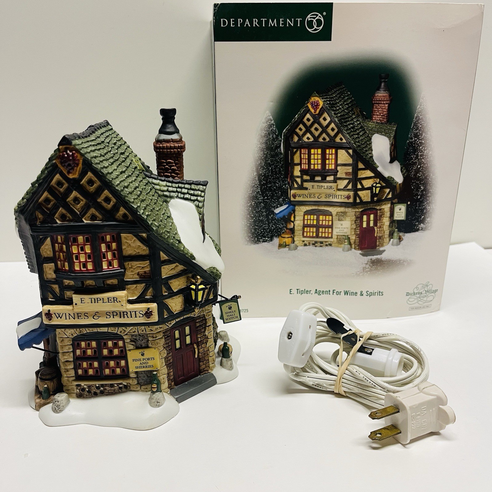 Department 56 Dickens’ Village E. Tipler Agent for Wine & Spirits W/ Box & Cord!