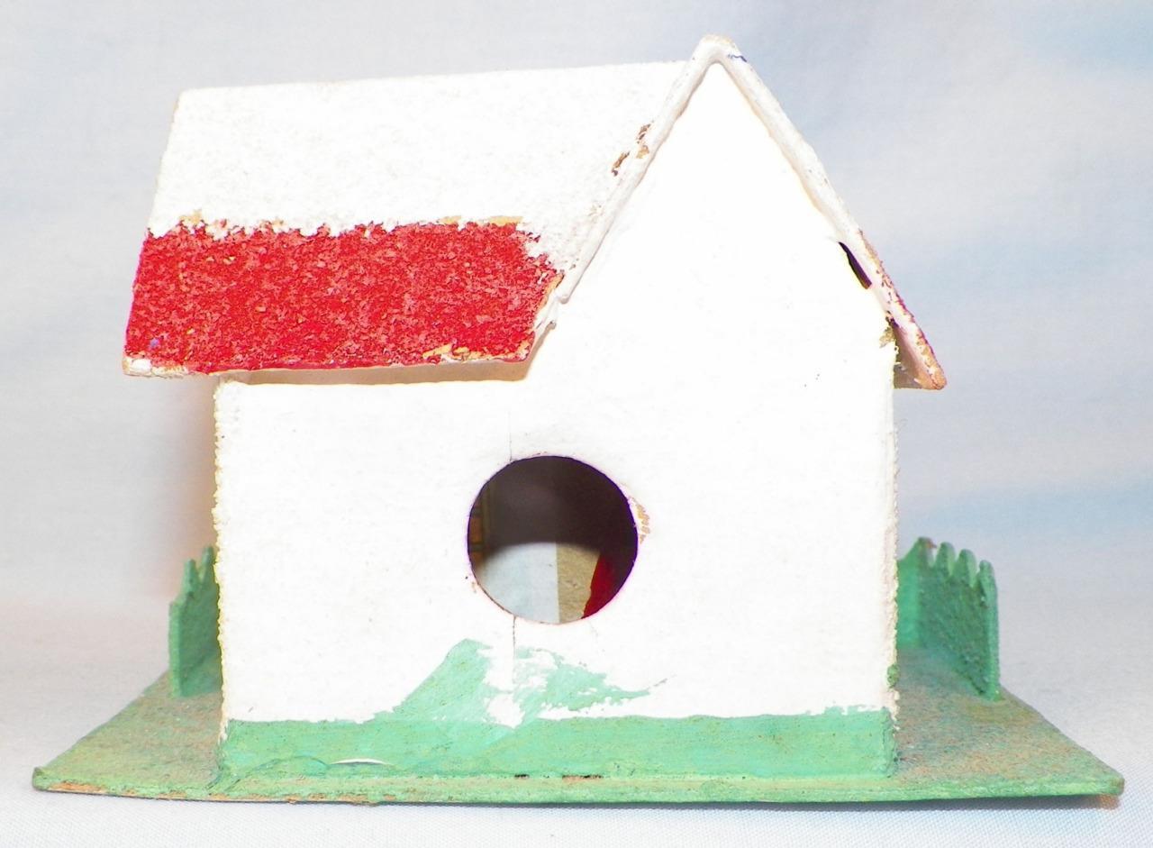 Christmas House Putz Railroad Display White Red Roof Green Fence Vintage #44