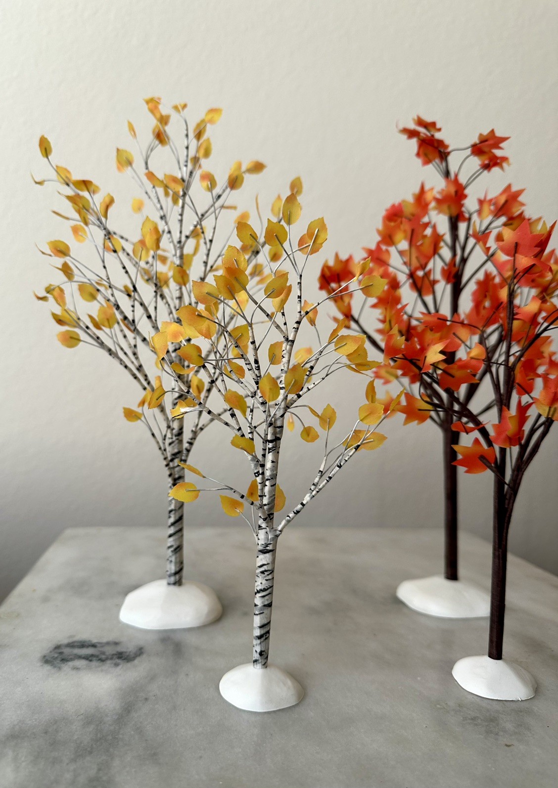 Department 56 Village Accessory Set 4 Autumn Maple & Birch Trees Fall Halloween
