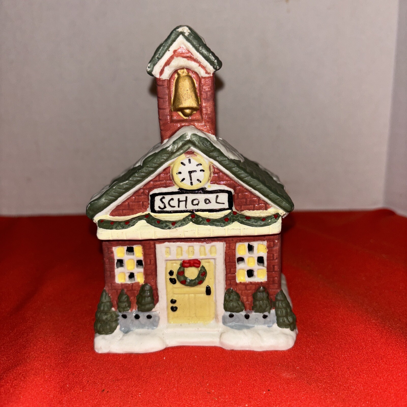 Vintage School House Candle Holder Holiday Village Ceramic Christmas-Estate Find