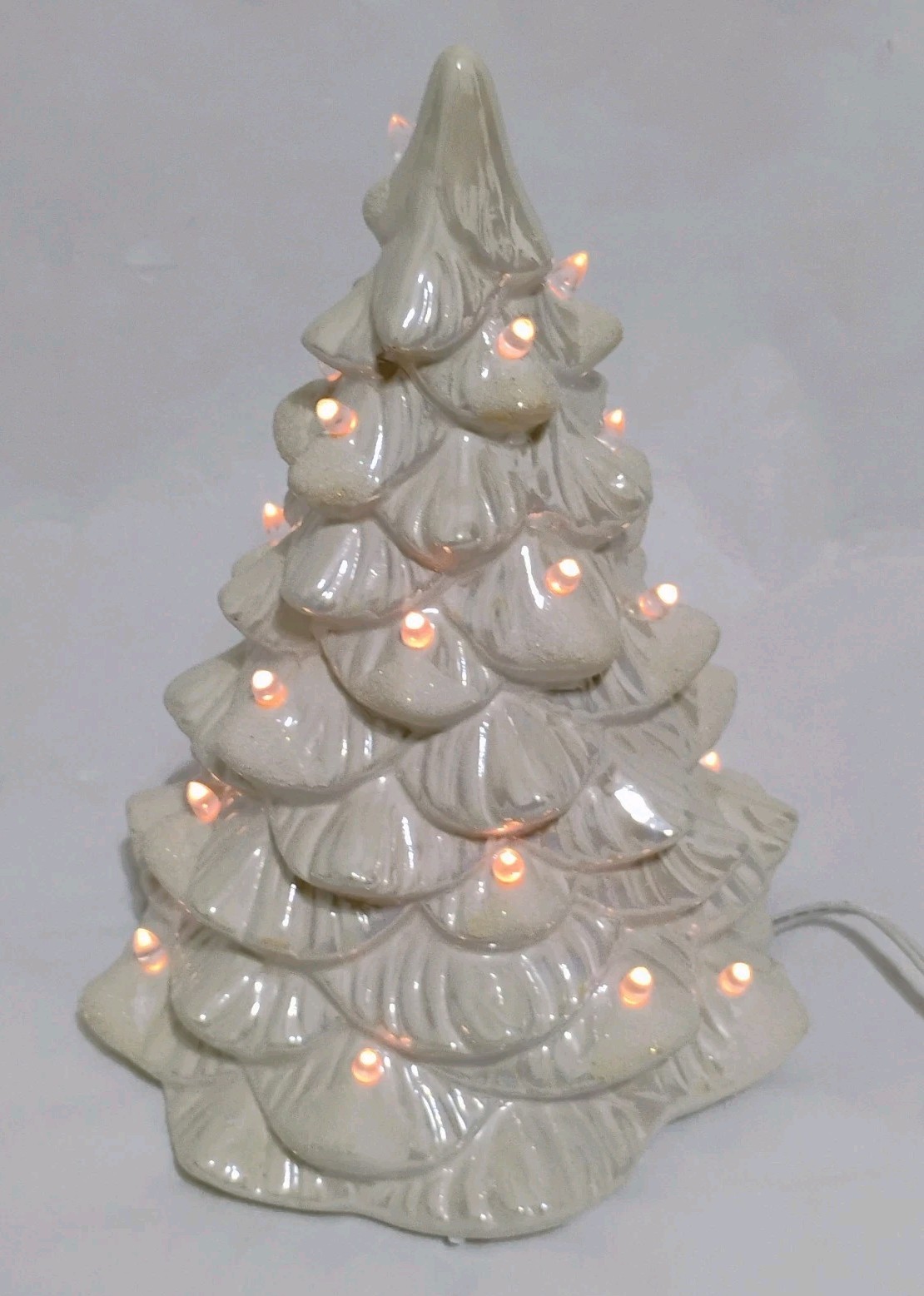 Vintage St. Nicholas Square 11″ Lighted Ceramic White Christmas Tree W/Box