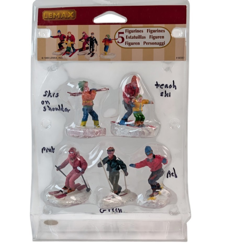 Lemax Christmas Village Figures 5 Skiers Skiing Figurines Vintage 1999