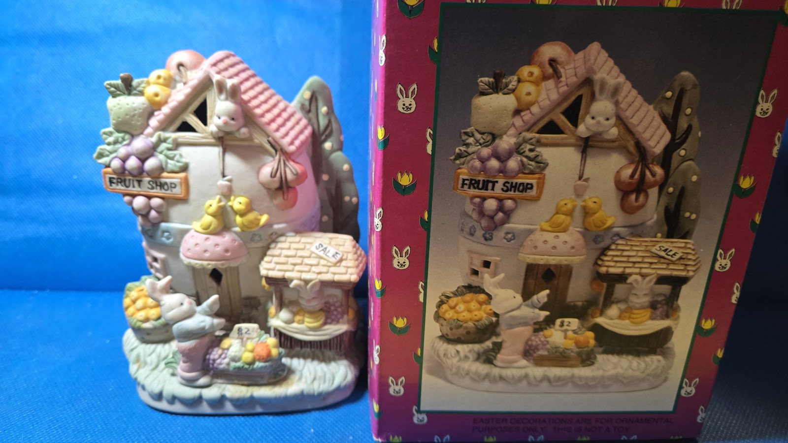 EASTER Village Porcelain Bunny Fruit Shop House NIB NOS TB90