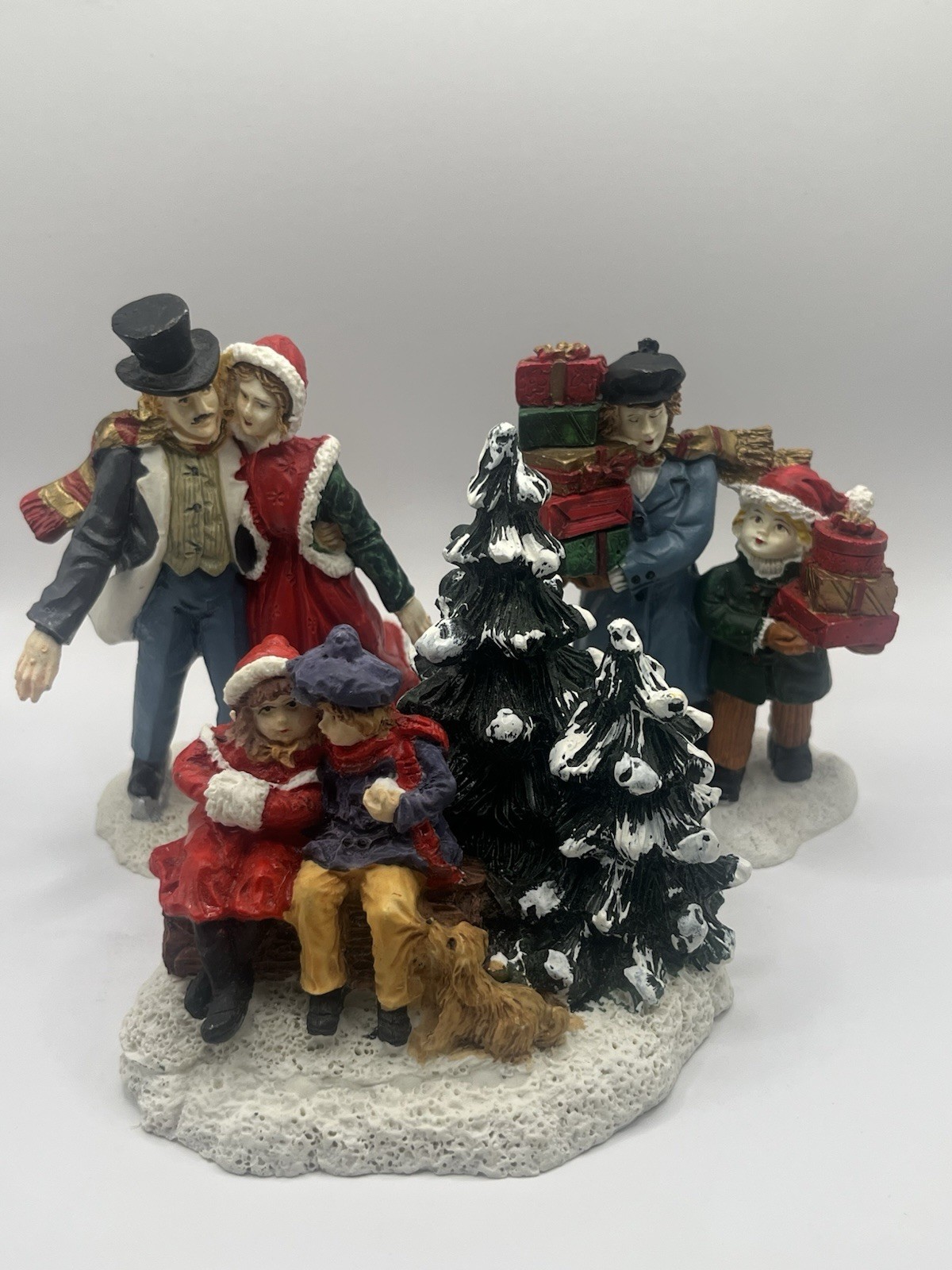 Victorian Christmas Village Figurine Scene Trees Kids Gifts Resin Holiday Decor
