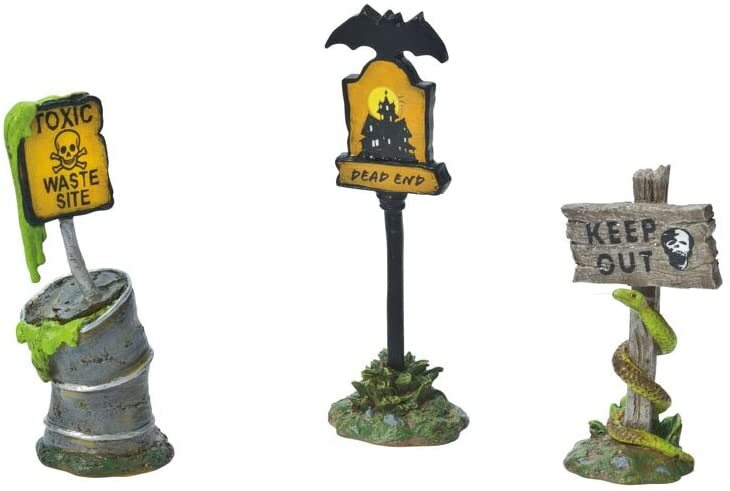 Dept 56 SCARY WARNING SIGNS Set of 3 Halloween Village 809386 DEPARTMENT D56 New