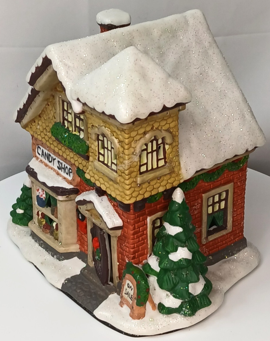 Christmas Village Fiber Optic House CANDY SHOP- W/ Adapter