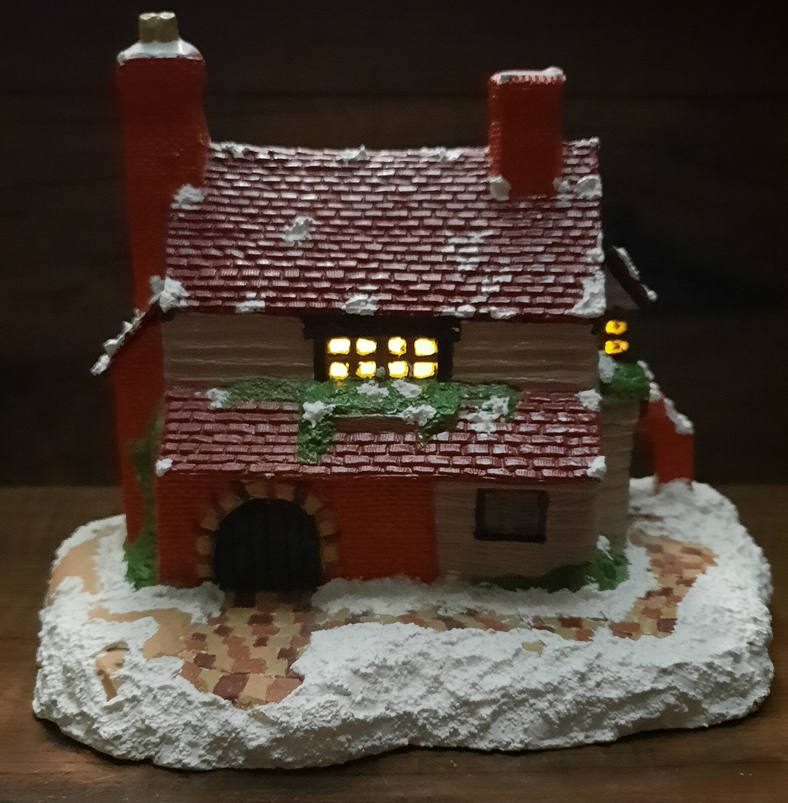 Christmas Village Hand-Painted Ceramic Bisque Wine Shop Light-Up Collectible
