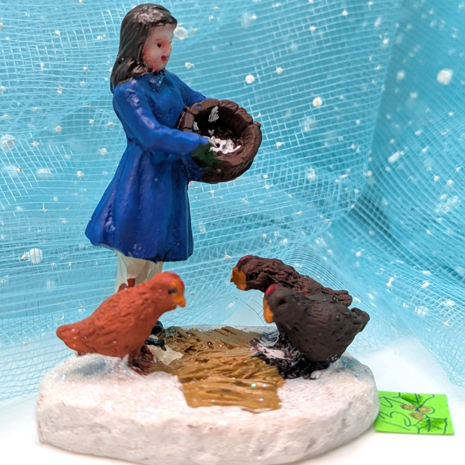*Manufacture defect girl feeding chickens farm Christmas Village Figurine INV139