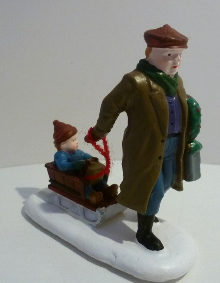 Dept.56 All Around The Park Accessory Dad Pulling Boy on Sled