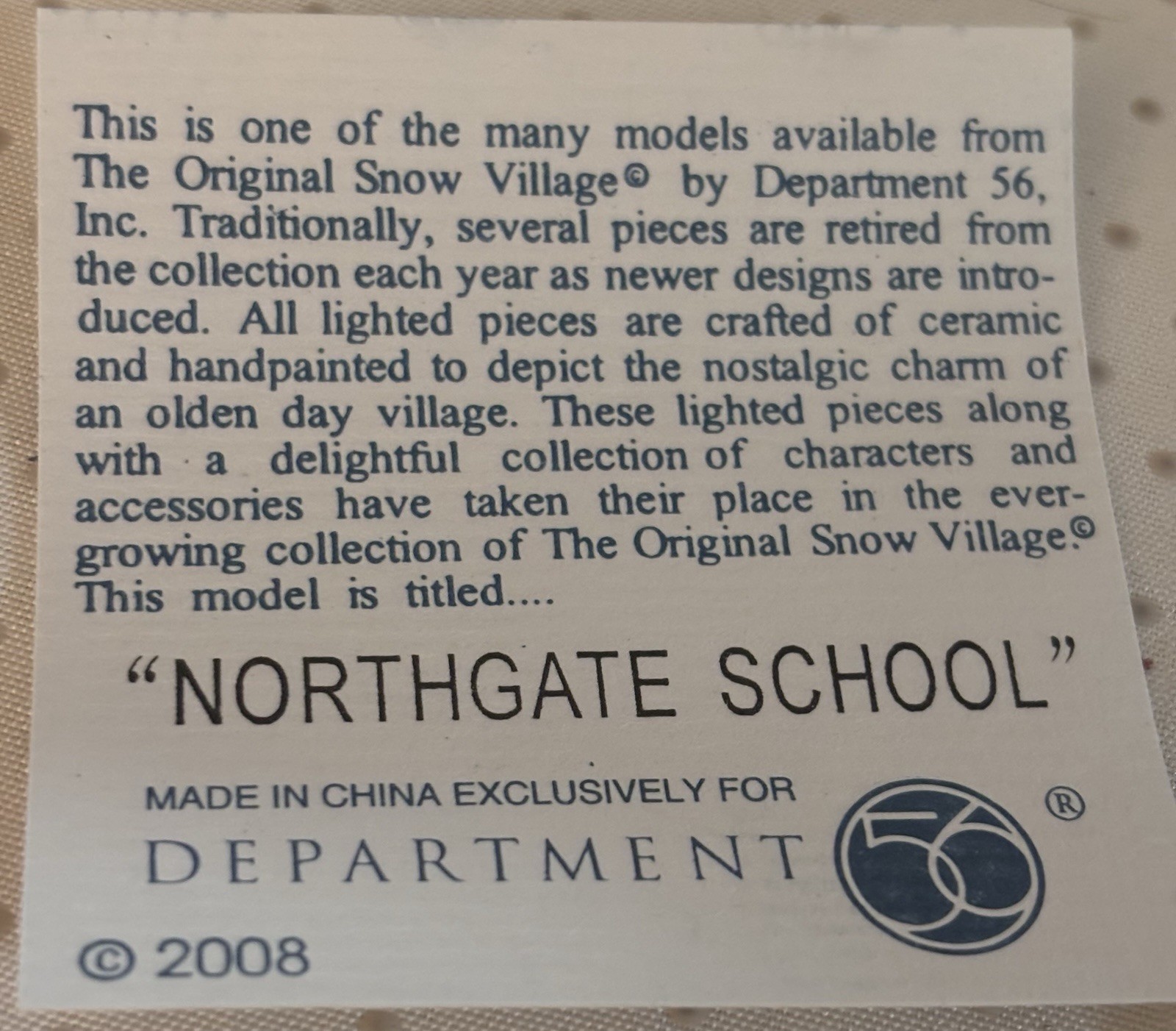 Dept 56 Snow Village Northgate School Lighted Building