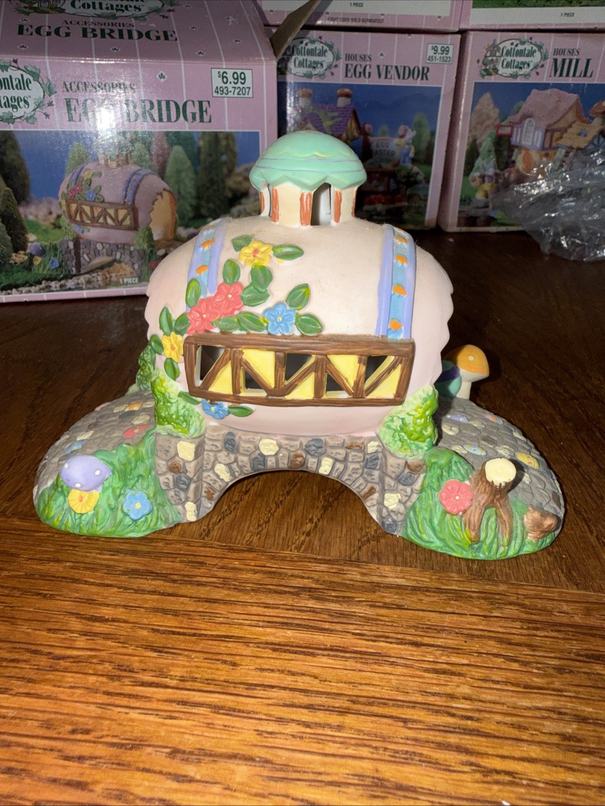 Easter Village Cottontale Cottages Egg Bridge ceramic mushroom Floral