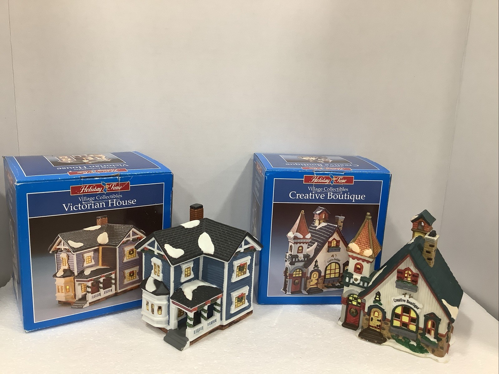 Holiday Time Village Collectibles Victorian House & Creative Boutique Set Of 2