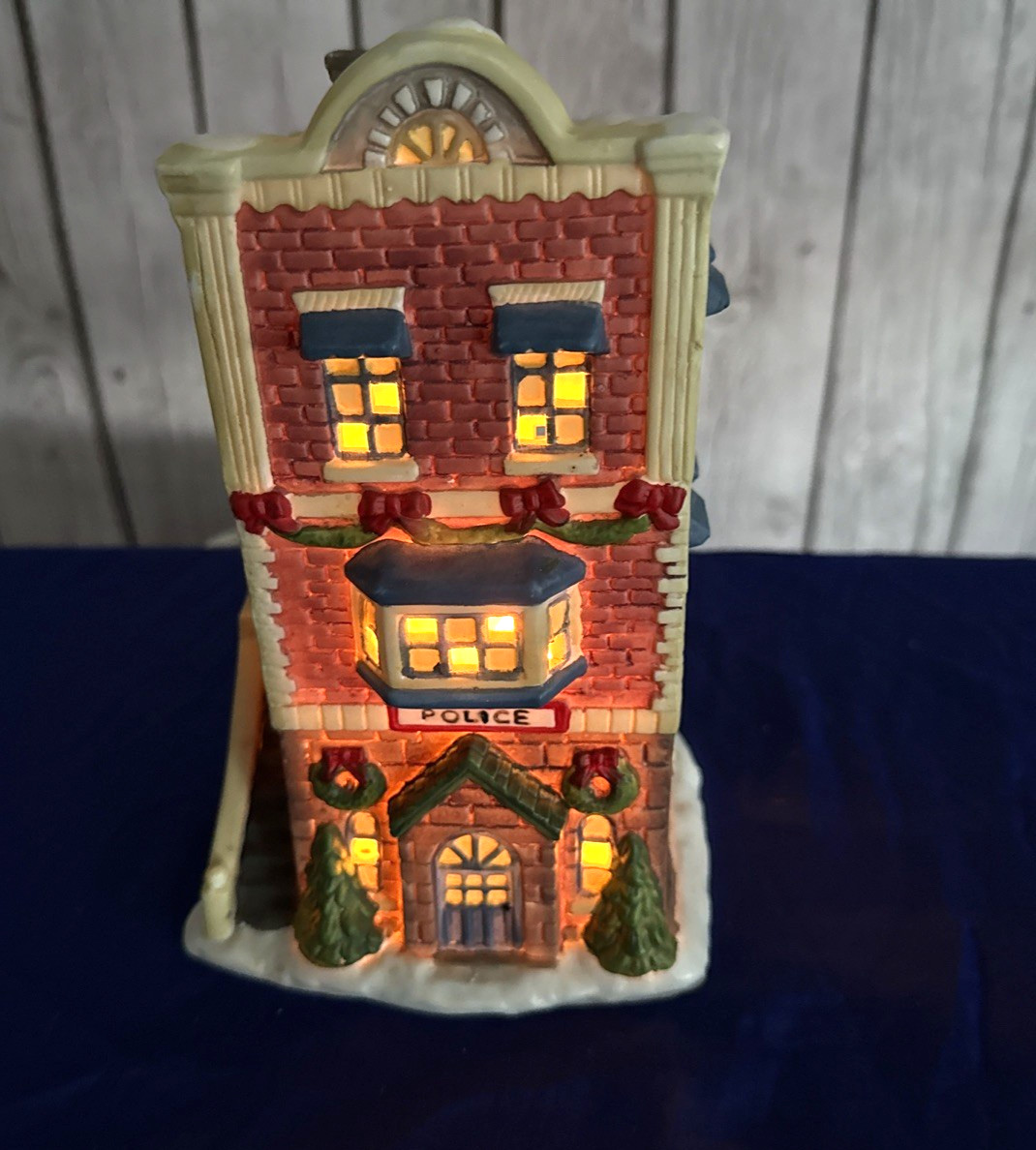 Vintage Working Winter Valley Cottages Porcelain Lighted Police Station