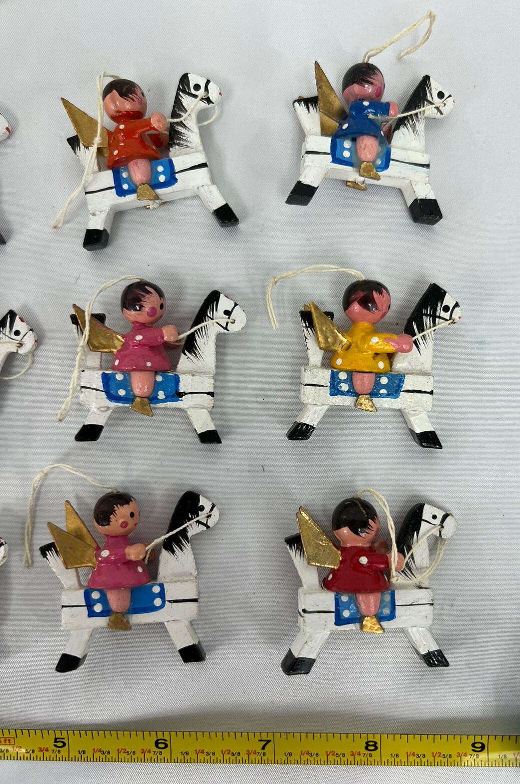 LOT 12 Vtg Miniature Erzgebirge Style Wooden Angel + Horse Wood Figure Ornaments