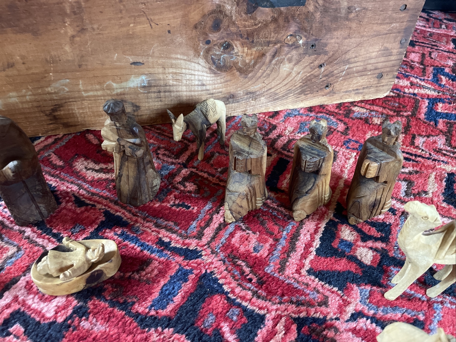Vtg MCM Hand Carved Nativity Set 17 Piece Wood Set Animals 3 Kings Baby Jesus