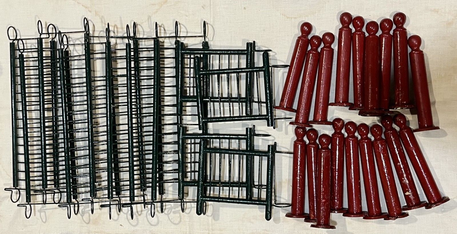 Vtg Antique Lot 30pc Drake Wood & Metal Christmas Putz Train Feather Tree Fence