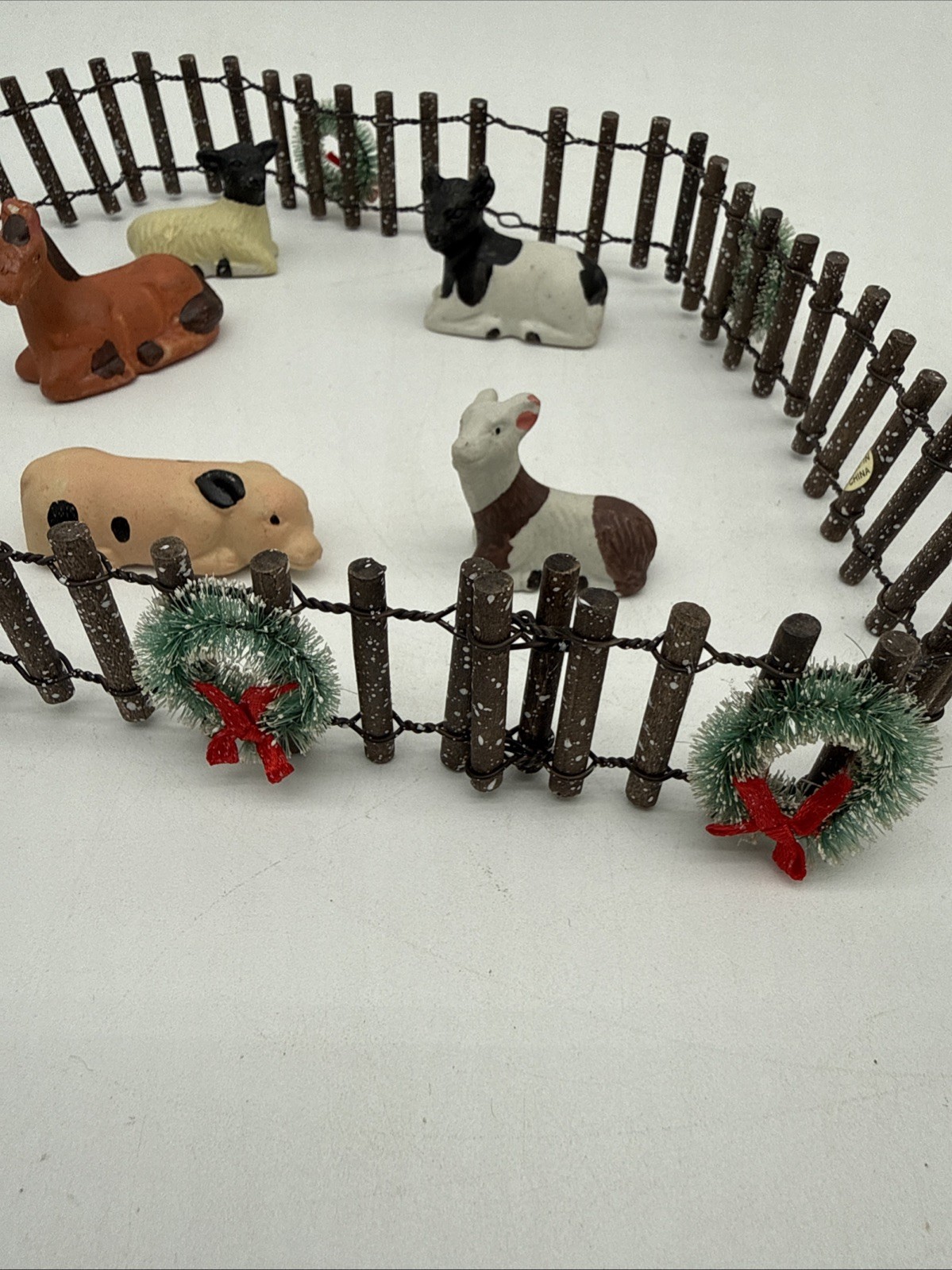 Ceramic Village Farm Animals Horse Cow Sheep People Tractor Farmer Lot of 10
