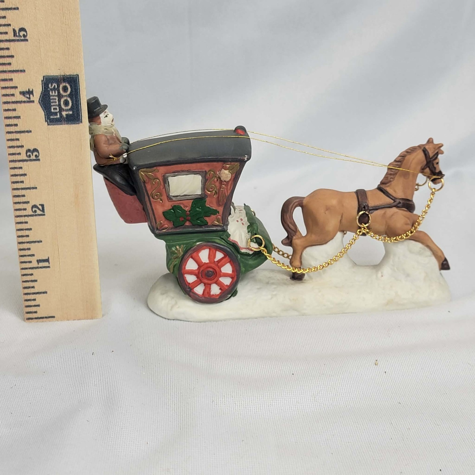 Hand Crafted Porcelain Horse Drawn Carriage Christmas Village Scene w Box
