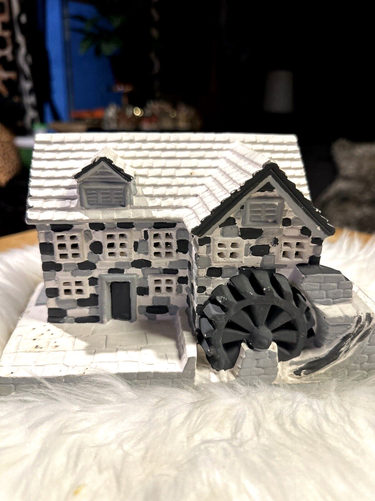 Vintage Gray White Watermill Christmas Village Putz Snow House Table Mantle Tree