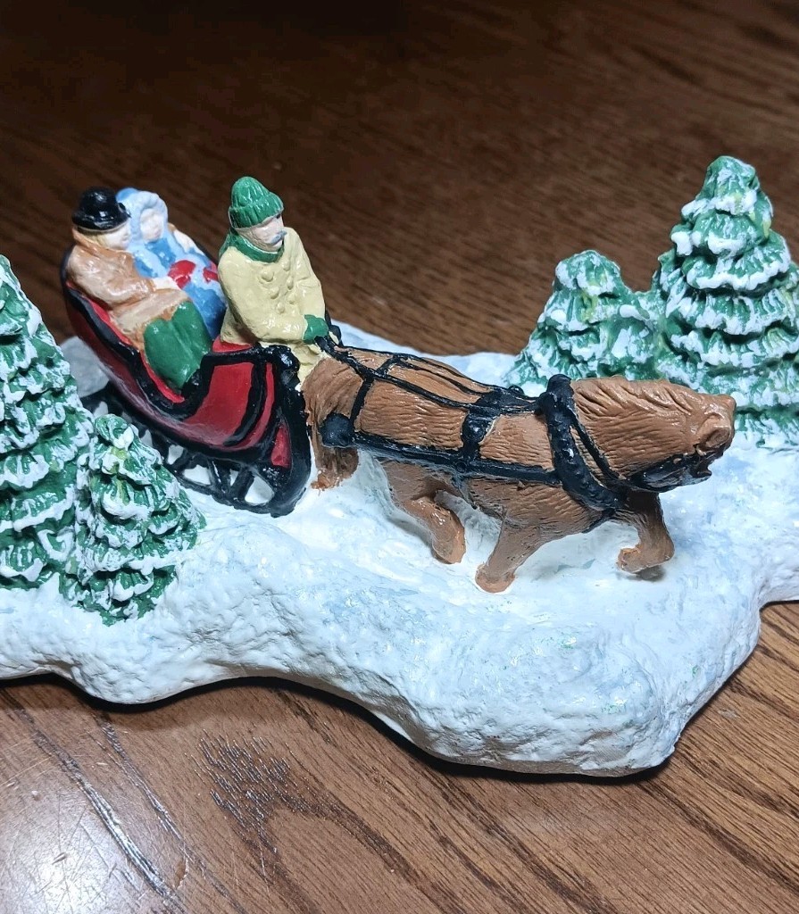 Christmas Village Horse Winter Sleigh Scene Unsure Of MAKER