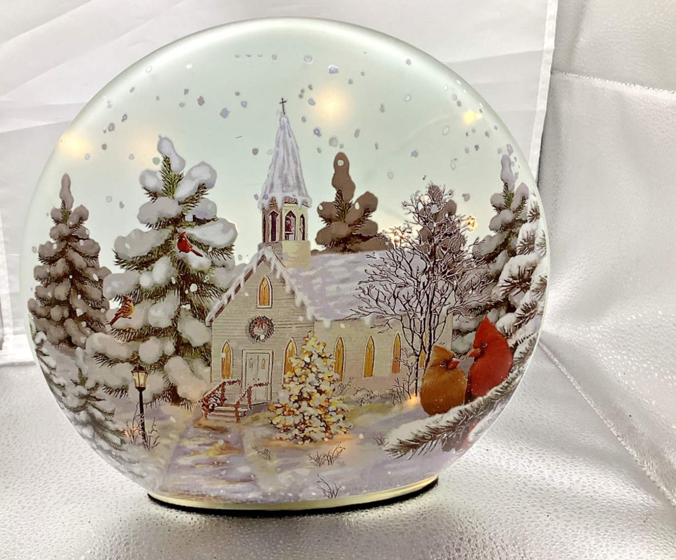 Lighted Church Scene Glass Cardinal Decor Traditional Christmas Cracker Barre b5