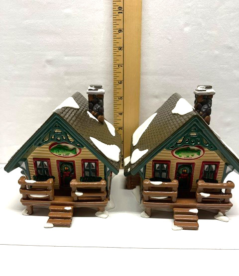Department 56 Snow Village “Fisherman’s Nook Cabins” Set/ 2 Trout & Bass Cabins